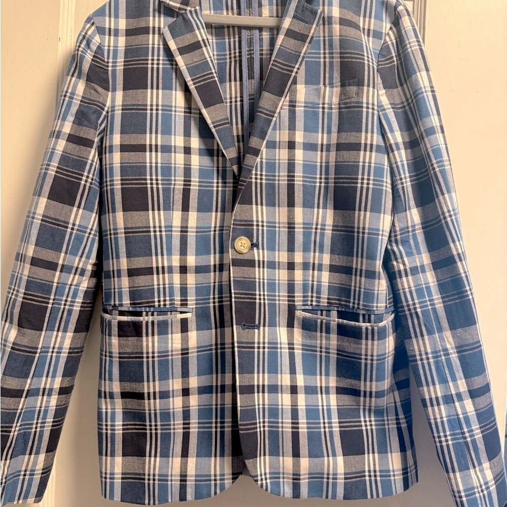Blue and White Plaid Blazer